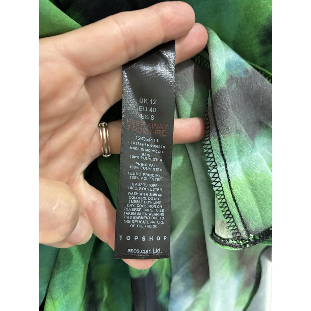 Topshop animal ruffle neck tea dress in green US 8 NWT - Picture 8 of 10